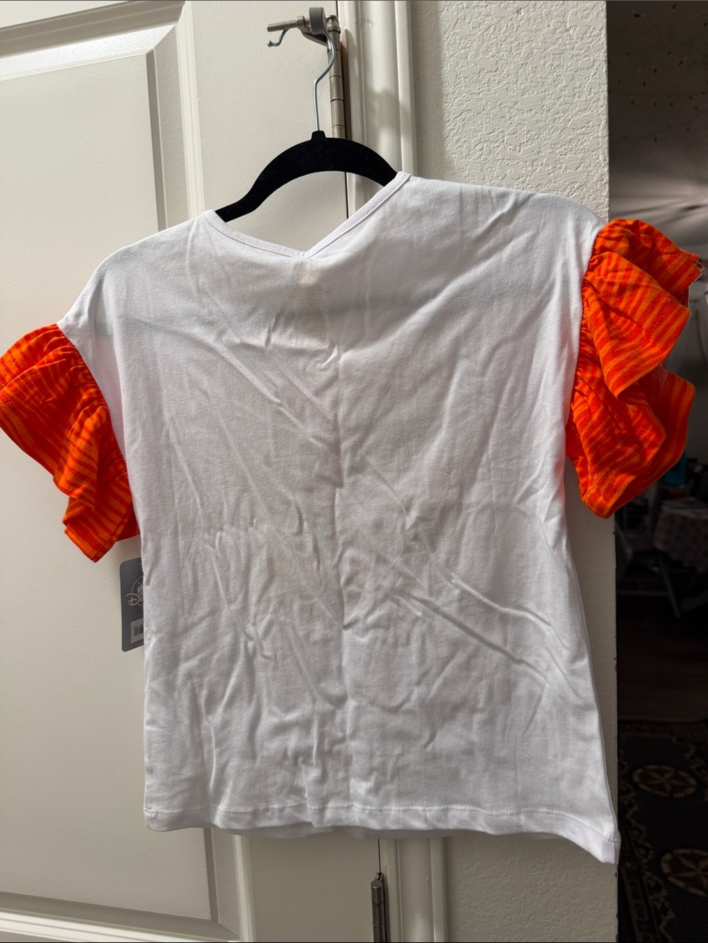 Disney White Tee with Orange Ruffle Sleeves and Lion King Print - Picture 4 of 5